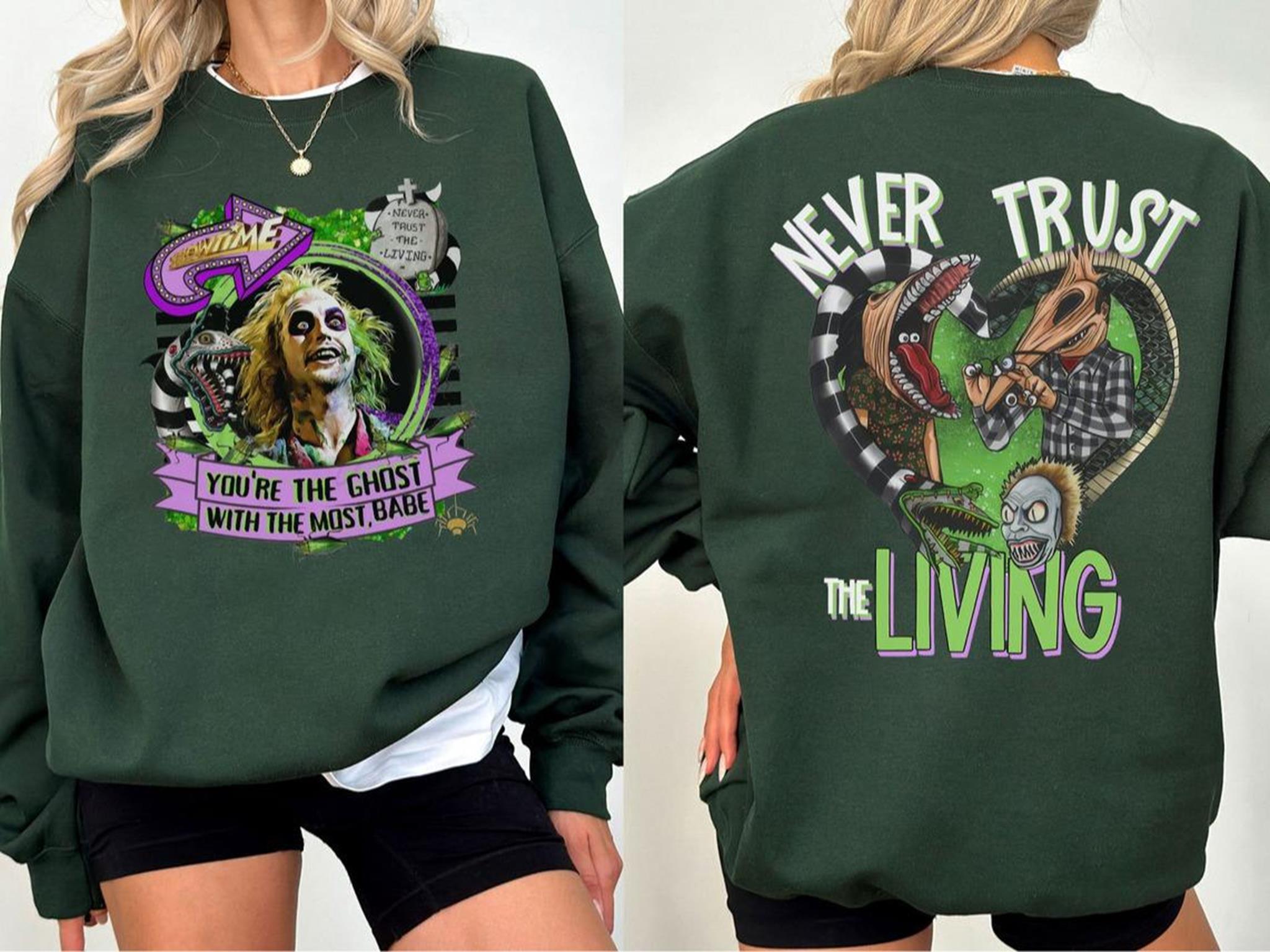 Beetlejuice Never Trust The Living Shirt Its Show Time Shirt  Horror Characters Sweatshirt Horror Movies Shirt Beetlejuice Shirt