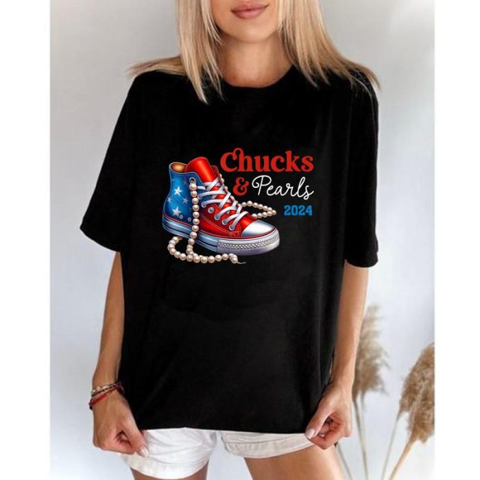 Chucks and Pearls 2024 Shirt, Chucks and Pearls I'm with her kamala shirt, kamala harris shirt 1