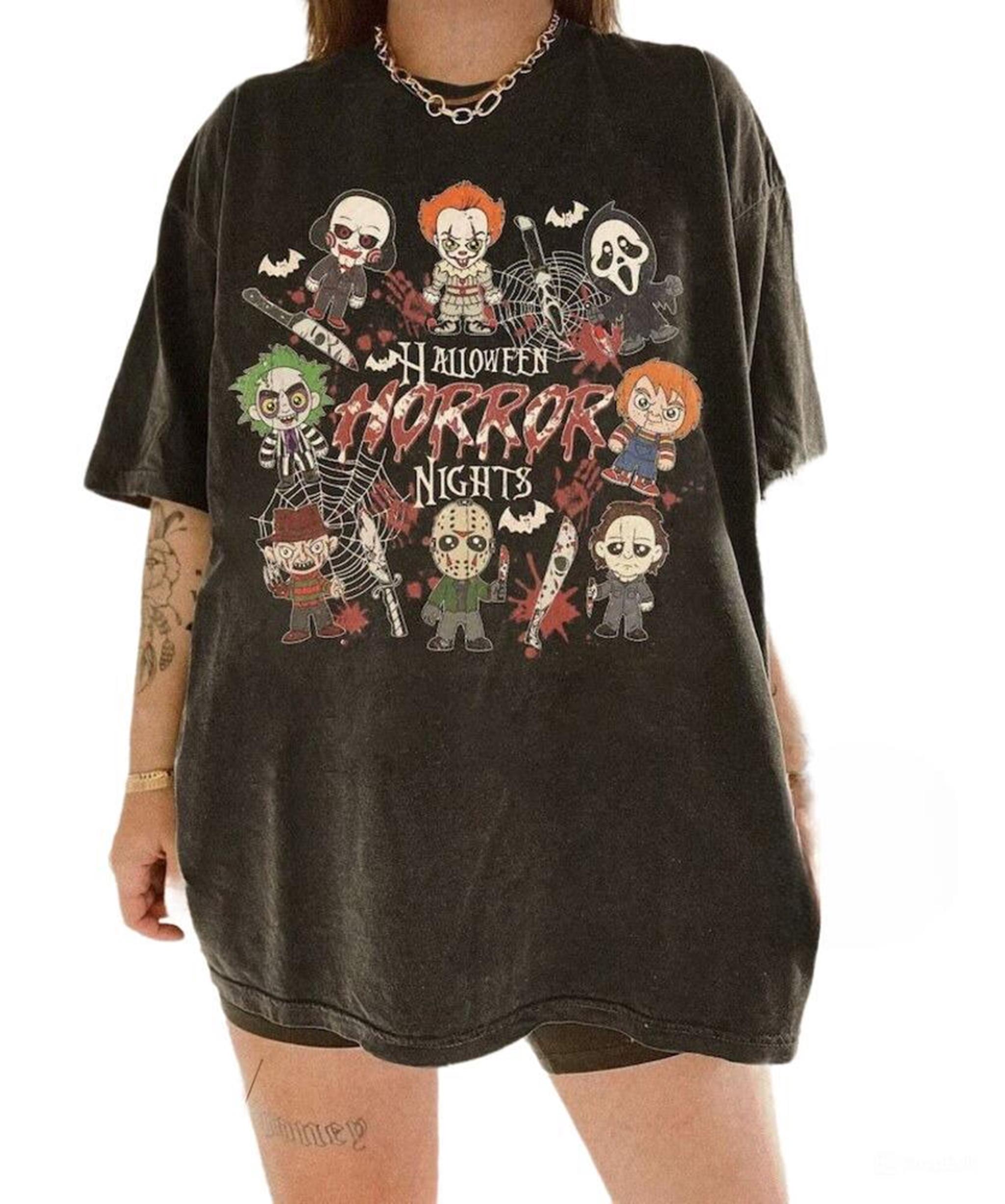 Cute Halloween Horror Nights T-shirt Horror Movie Characters T-Shirts Universal Studios Halloween shirt Scary Movie Halloween costume