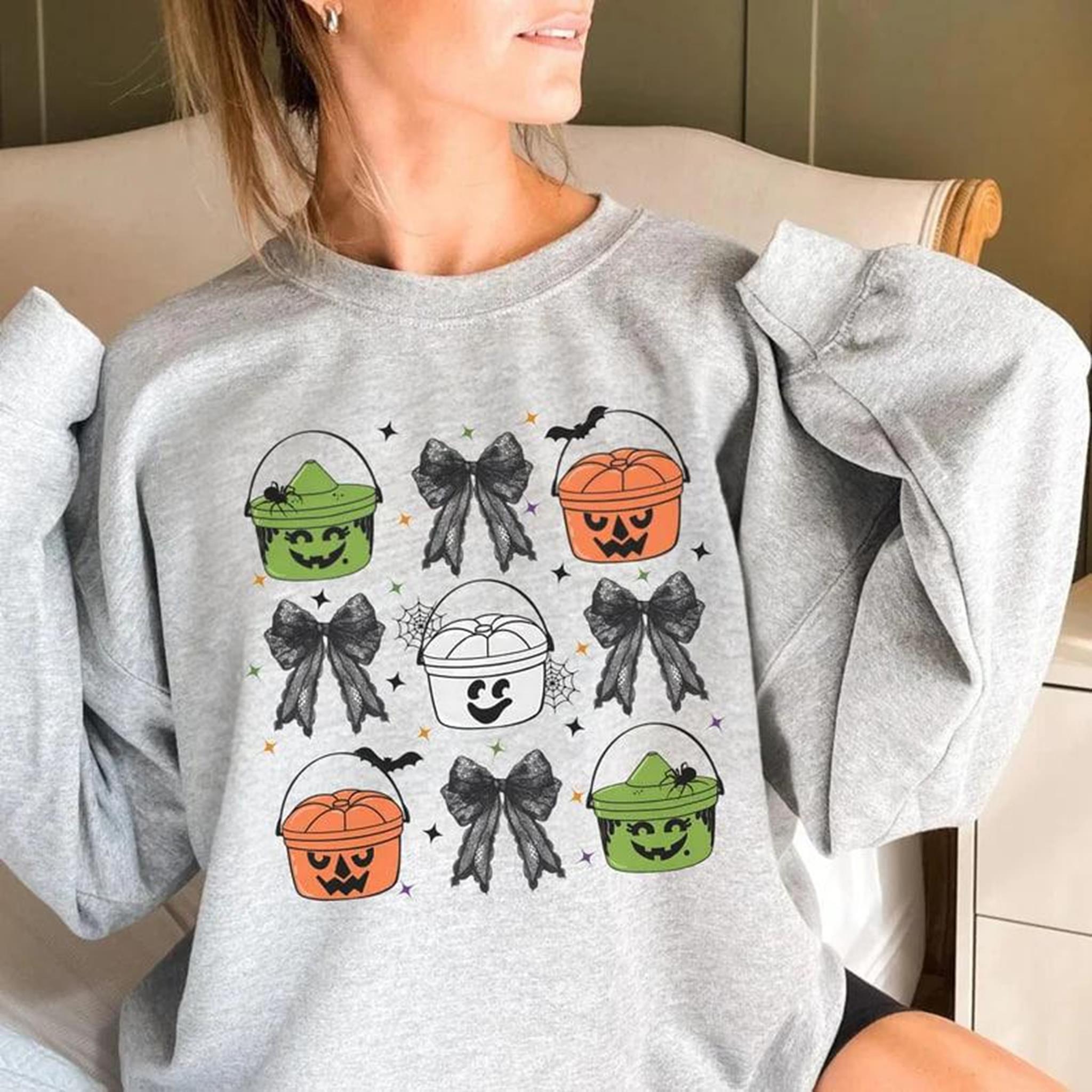 Halloween Boo Buckets Sweatshirt 90s Halloween Shirt Trick Or Treat Shirt Ghost Witch Pumpkin Coquette Halloween Tshirt Retro Halloween WRWFB 1