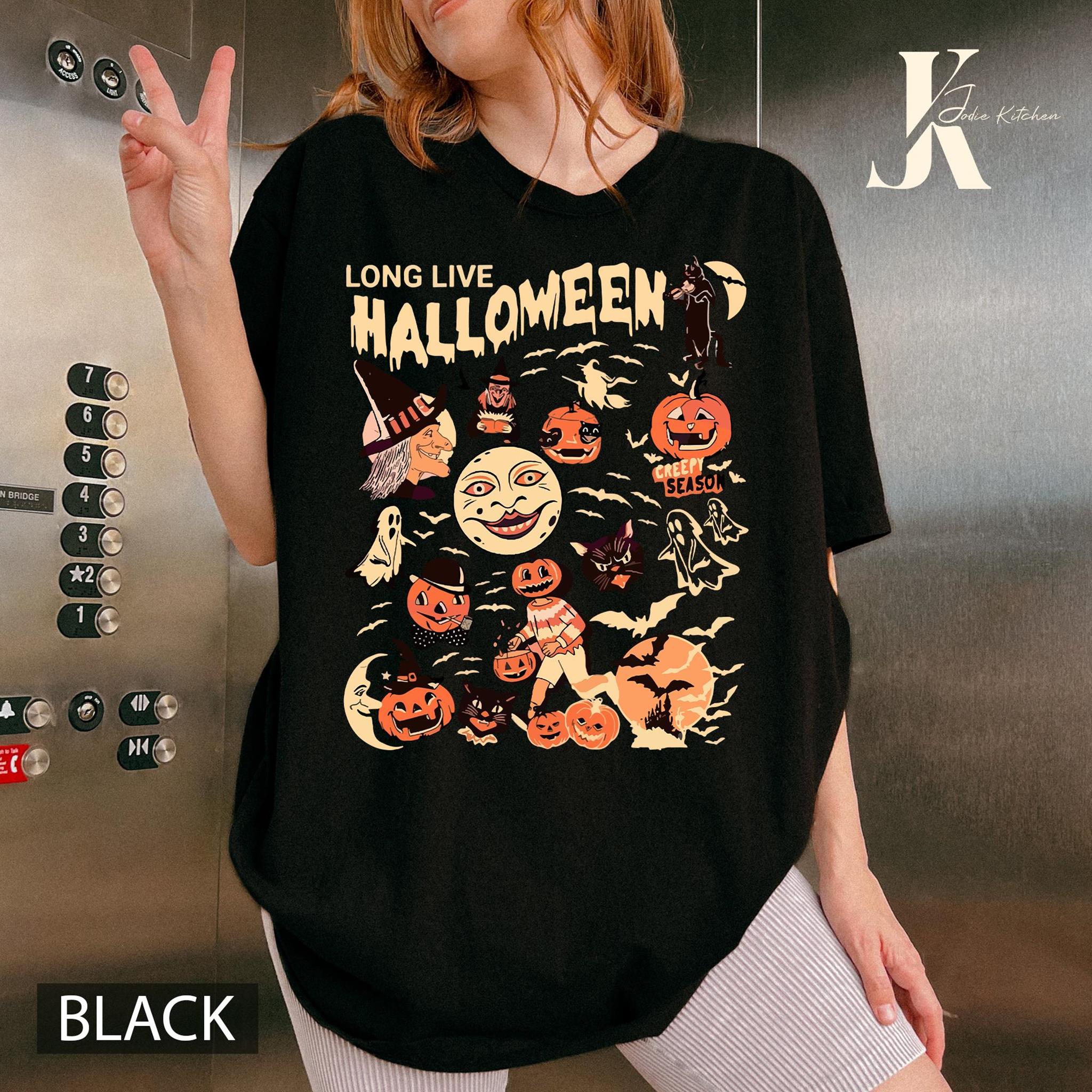 Long Live Halloween Shirt Halloween Shirt Black Cat Halloween Shirt Vintage Halloween Sweatshirt Witchy Pumpkin Black Cat Shirt Vintage 90s Halloween Shirt