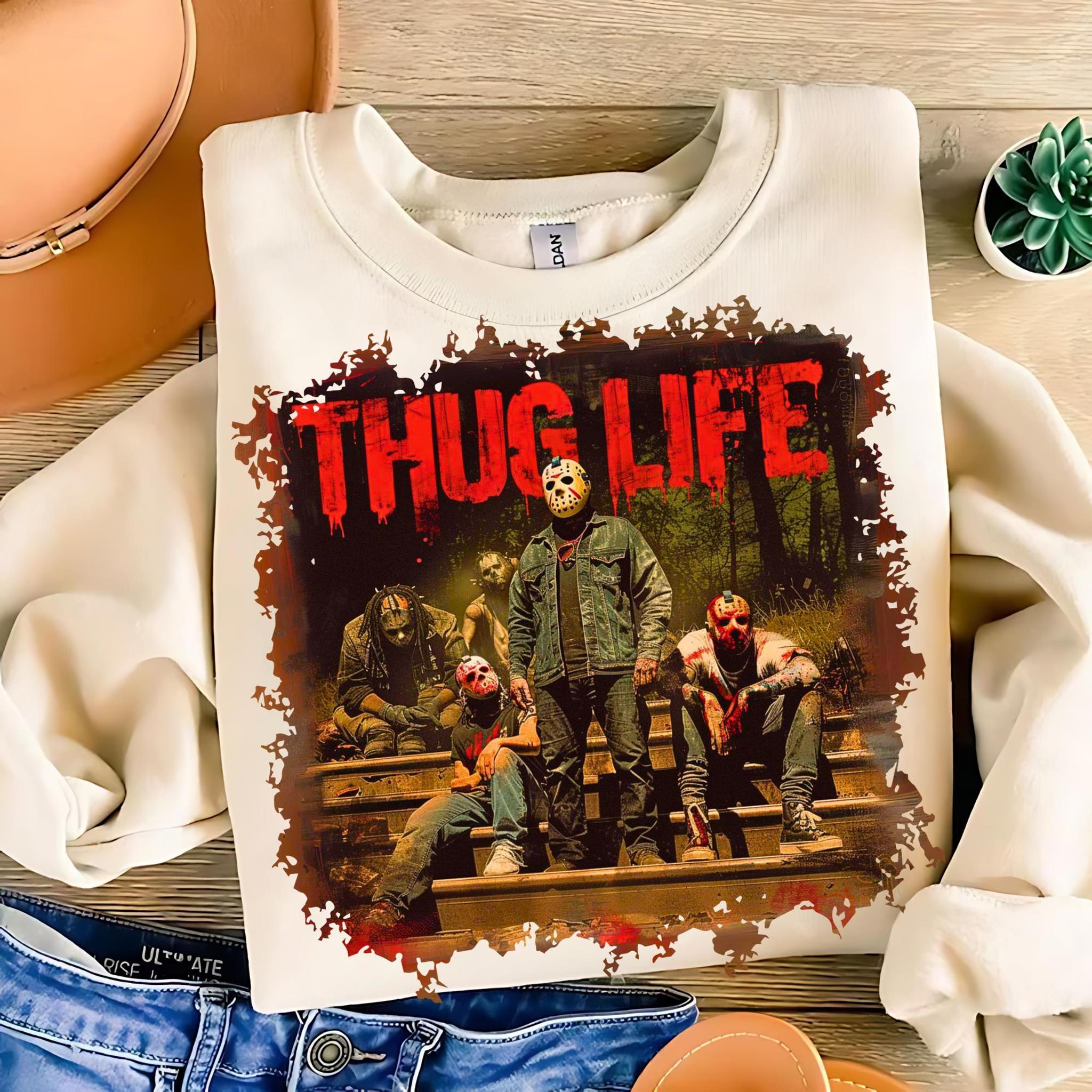 Thug Life Horror Shirt Horror Movie Character Thug Life Shirt Halloween Shirt Horror Movie Shirt Funny Halloween Shirt Horror SweatShirt Shirt for Halloween Halloween is coming 2024 87CIW 1