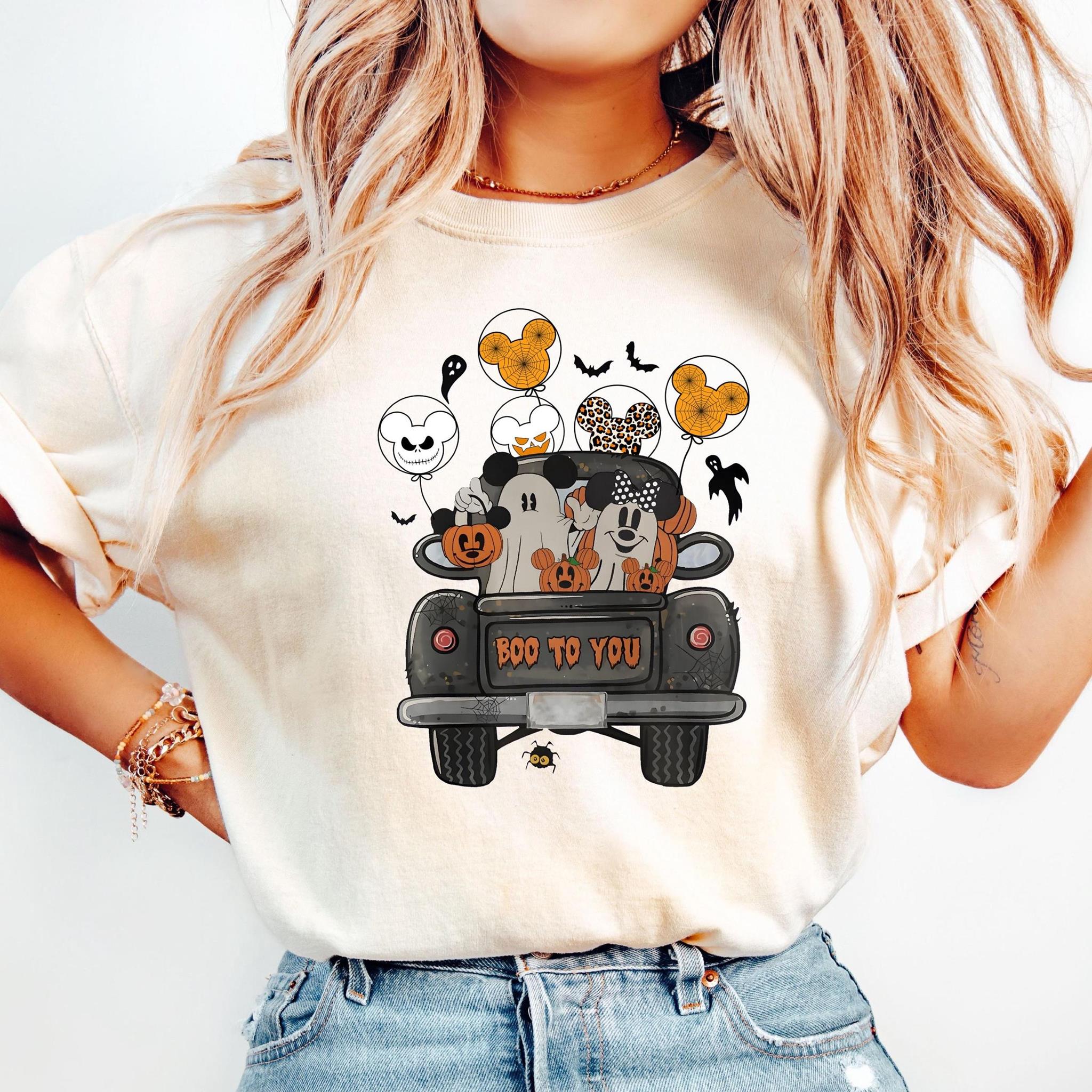 Comfort Colors Mickey And Minnie Ghost Shirt Boo To You Mickey Minnie Ghost Shirt Mickey Pumpkin Shirt Mickey Balloons Ghost Shirt