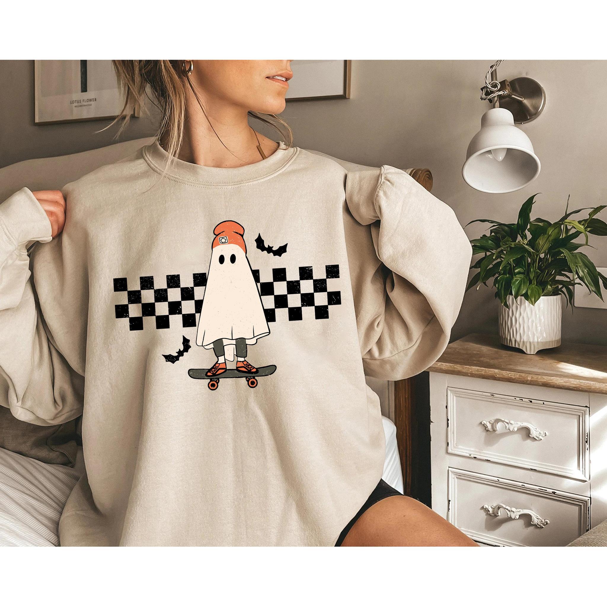 Creep It Real Halloween Sweatshirt Cute Ghost Halloween Shirt Retro Halloween Sweatshirt Cute Boo Ghost Halloween Shirt Skater Ghost Shirt Fall Sweater Hoodie Halloween Gift