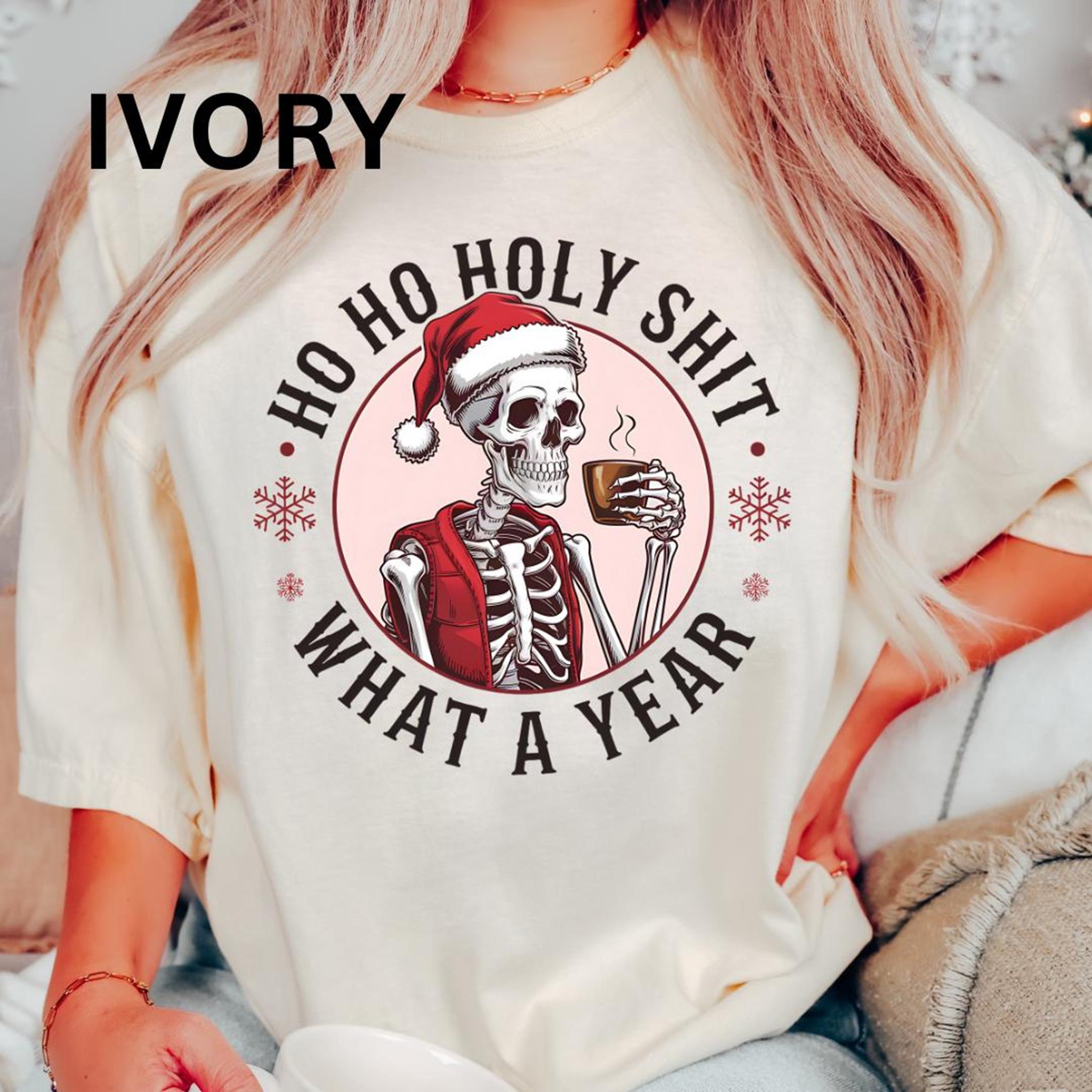 Ho Ho Holy Shit What a year Shirt Comfort Colors christmas Shirt Neon christmas Shirt Retro fall Shirt Cotton Fabric Womenswear Top Printed Oversized Women