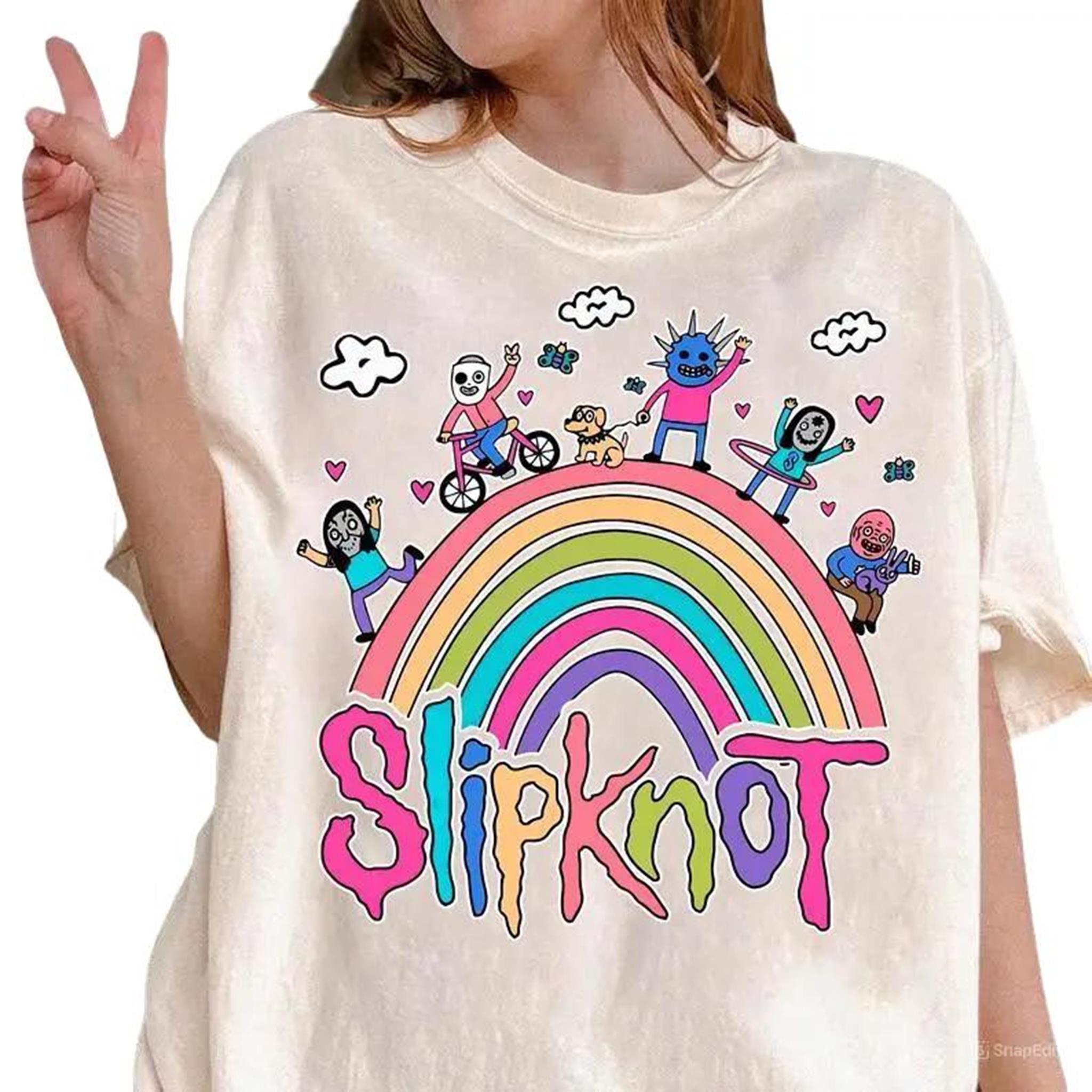 Rainbow the Slipknot Band Shirt Slipknot 90s T-Shirt Clothing Fabric Comfort Soft Top Womenswear Comfortable Customized Everyday Fit Hoodie Loose Printed Prints