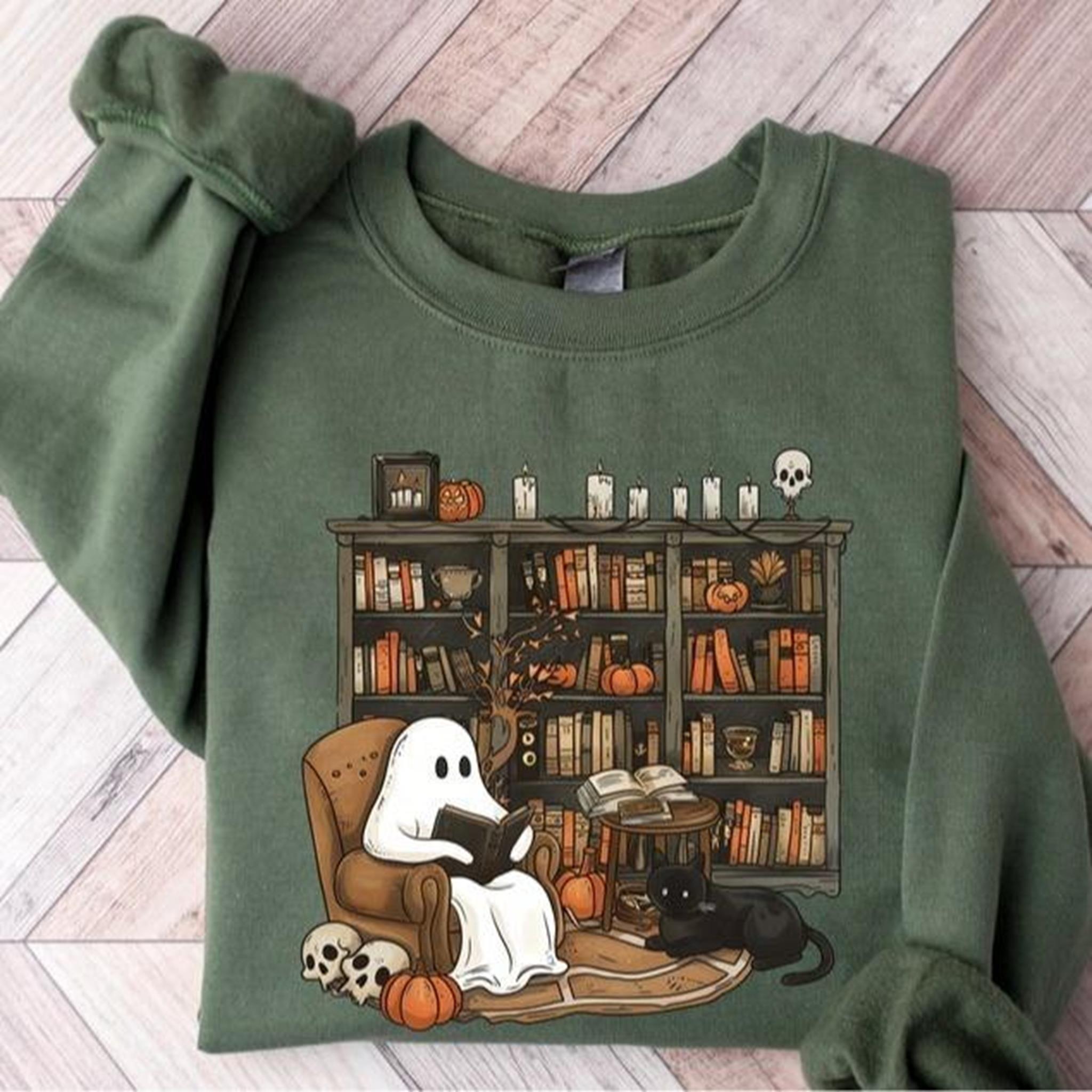 Retro Ghost Reading Books Sweatshirt Librarian Ghost Halloween Halloween Teacher Sweatshirt Halloween Shirt Teacher Gift Boo School