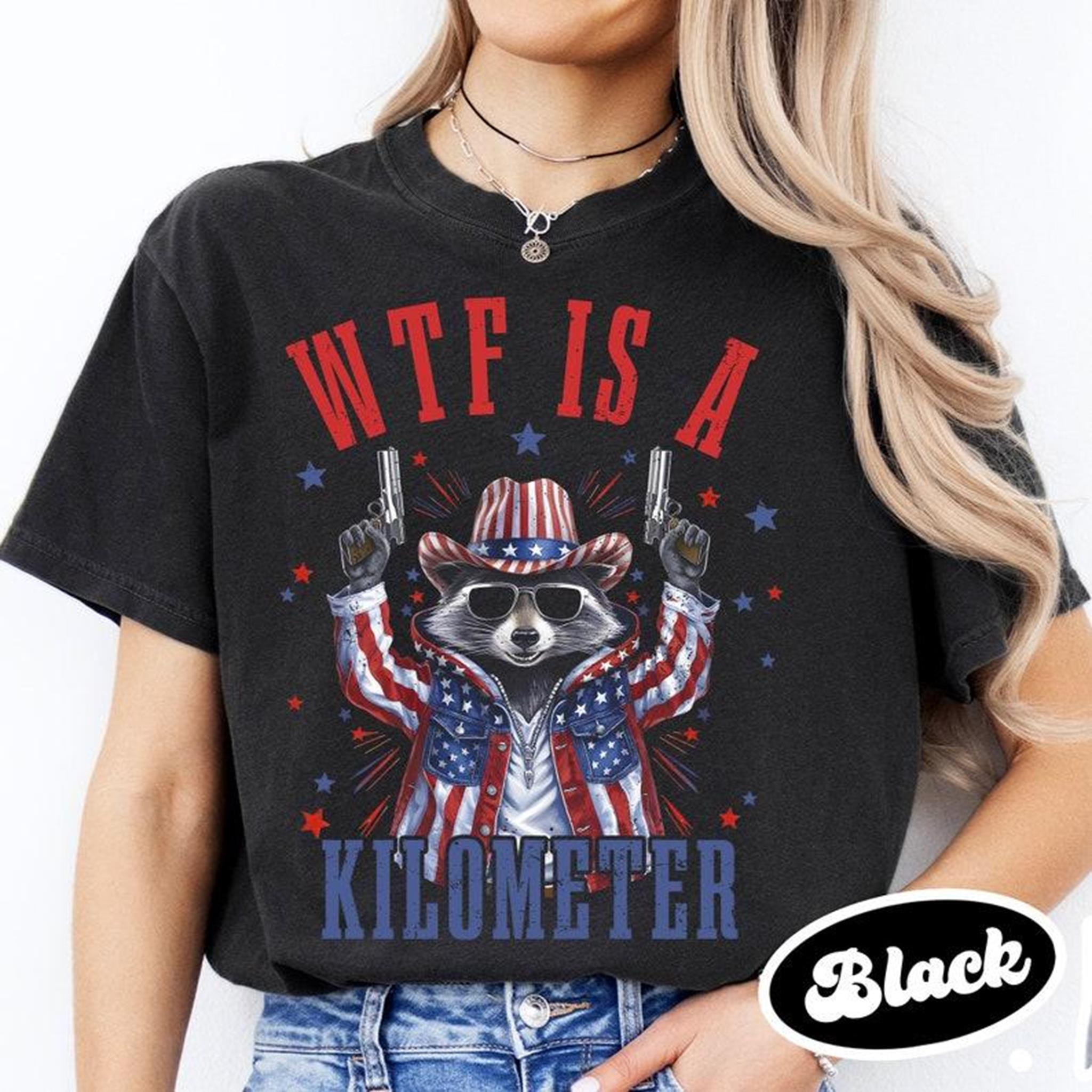 Retro WTF Is A Kilometer Raccoon Funny T-shirt Funny Cringey USA Meme T-Shirt USA Flag  Veteran Day Tee Funny Gamer Hoodie T-shirt and sweater