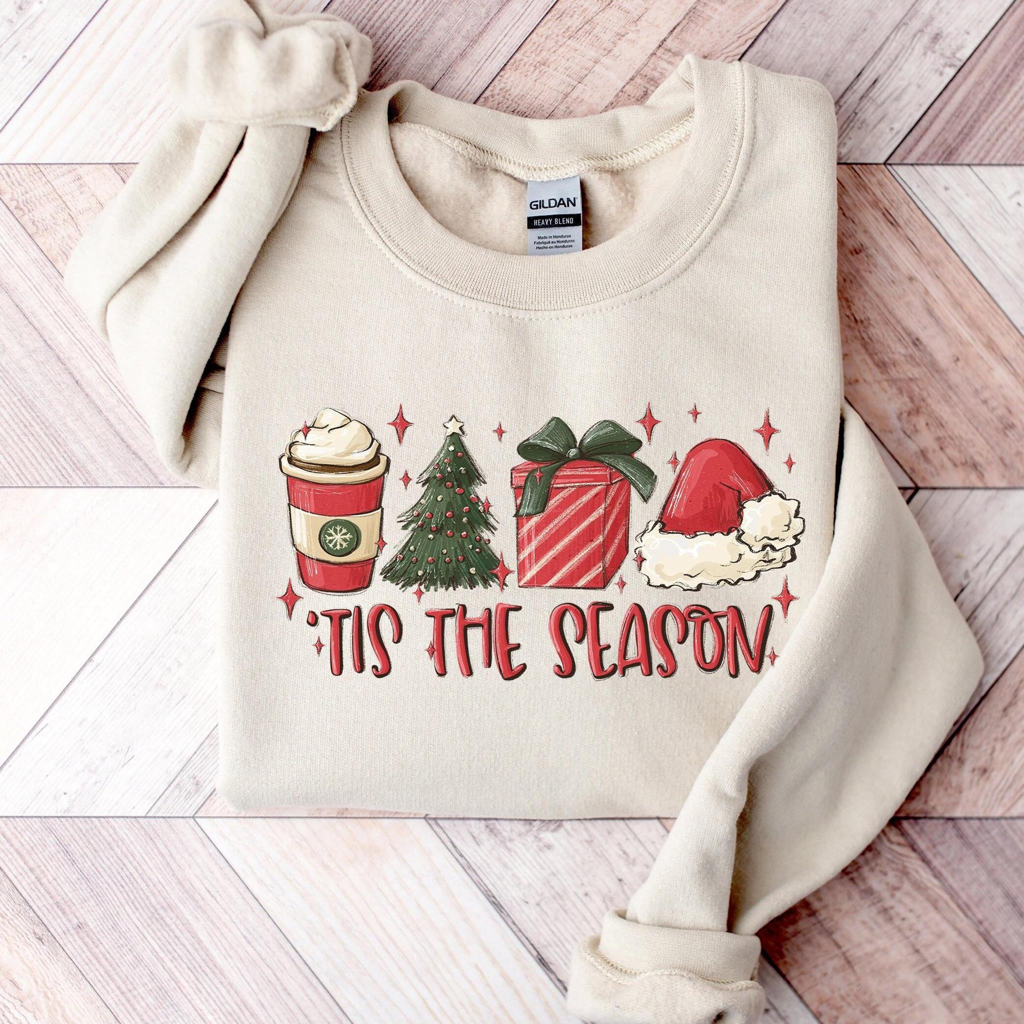 Tis the Season Christmas Sweatshirt Christmas Coffee Shirt Funny Christmas Crewneck Festive Holiday Tshirt Christmas Sweater